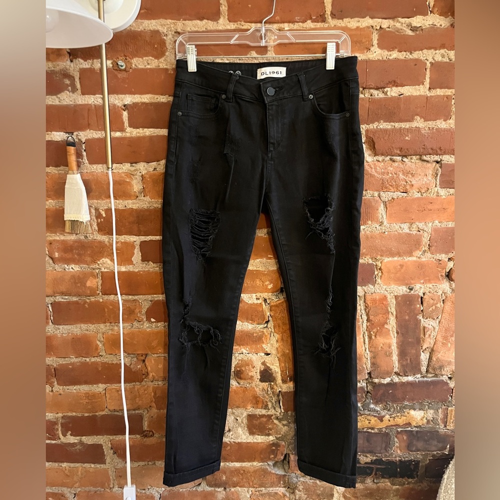 DL1961 Black Distressed Girlfriend Jeans